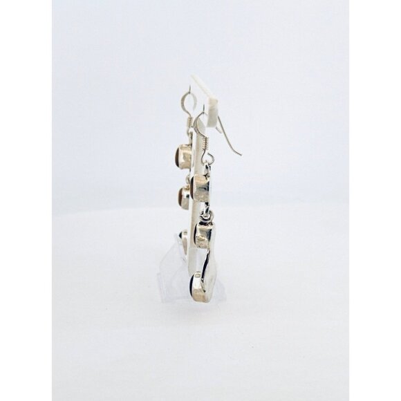 925 Sterling Silver Drop Dangle Earrings with Tiger's Eye Gemstones, Hook Back - Picture 5 of 11